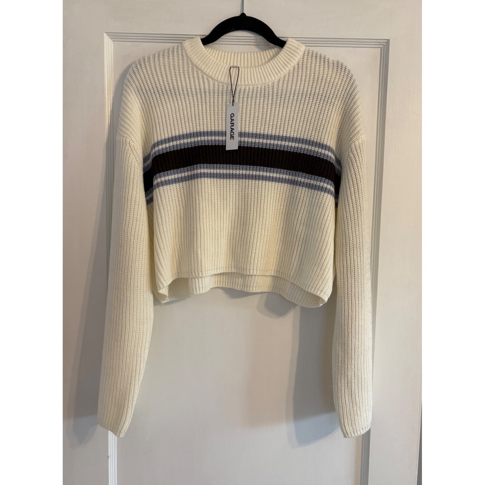 NWT Garage Grace Crewneck Sweater in Snow White Stripe Size Small